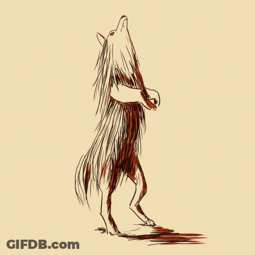 A Drawing Of A Wolf Standing On Its Hind Legs With Its Mouth Open GIF