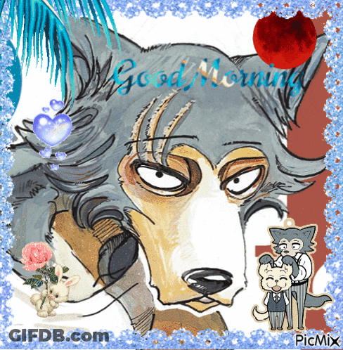 A Drawing Of A Wolf With The Words Good Morning On It GIF