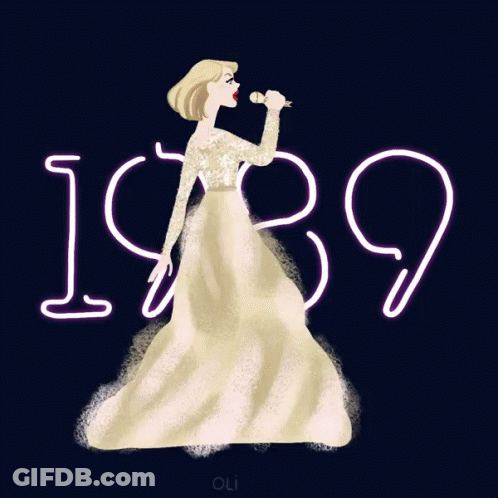 A Drawing Of A Woman Holding A Microphone And The Year 1989 GIF