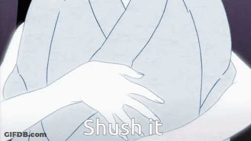 A Drawing Of A Woman Hugging A Man With The Words Shush It Written Below It GIF