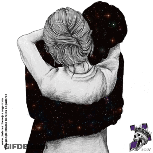 A Drawing Of A Woman Hugging A Man With The Year 2021 GIF