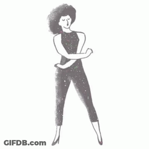 A Drawing Of A Woman In A Black Jumpsuit Dancing . GIF
