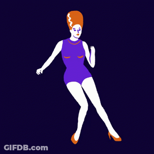 A Drawing Of A Woman In A Purple Bathing Suit With Orange Hair GIF