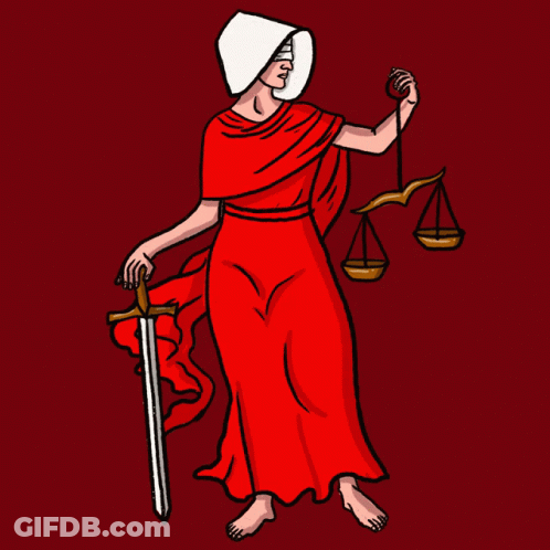 A Drawing Of A Woman In A Red Robe Holding A Sword And A Torch GIF