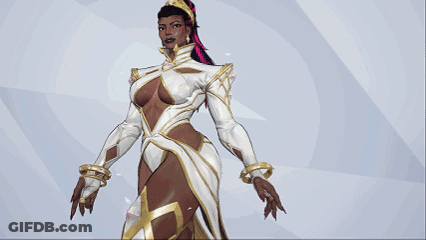 A Drawing Of A Woman In A White And Gold Outfit GIF