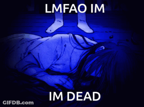 A Drawing Of A Woman Laying On The Floor With The Words Lmfao Im Im Dead Underneath GIF