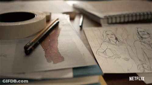 A Drawing Of A Woman On A Piece Of Paper With A Netflix Logo On The Bottom GIF
