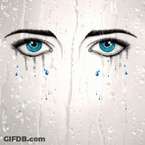 A Drawing Of A Woman 'S Blue Eyes With Tears Coming Down Them GIF