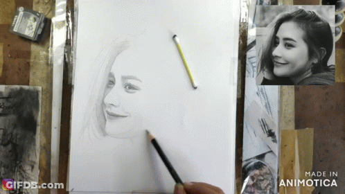 A Drawing Of A Woman 'S Face Is Made By Animatica GIF