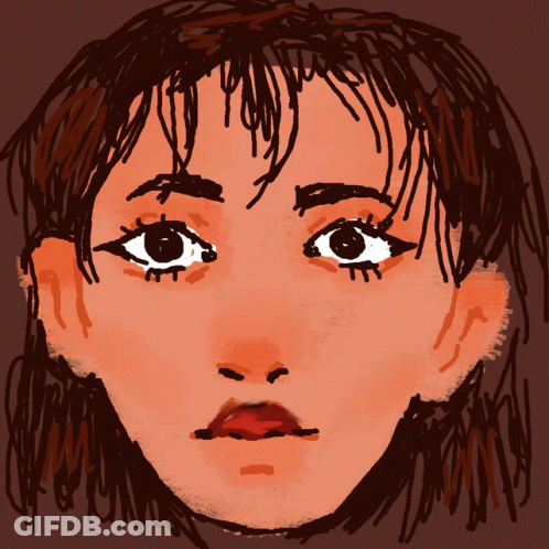 A Drawing Of A Woman 'S Face With A Red Lip And Brown Hair GIF