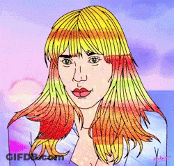 A Drawing Of A Woman 'S Face With A Sunset In The Background And The Name Patrick On The Bottom GIF