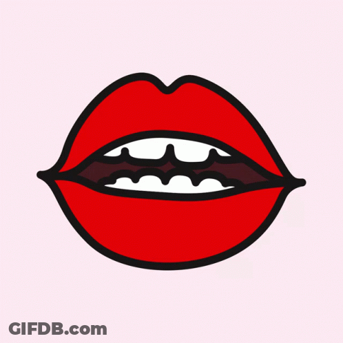 A Drawing Of A Woman 'S Mouth With Red Lips And Black Teeth GIF