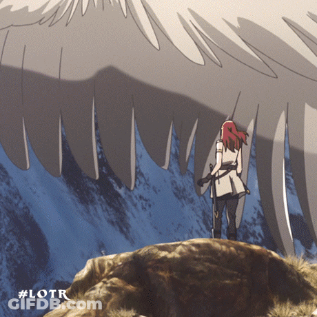 A Drawing Of A Woman Standing On A Rock With The Hashtag #Lotr On The Bottom GIF
