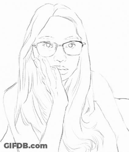 A Drawing Of A Woman Wearing Glasses And A Black Top GIF