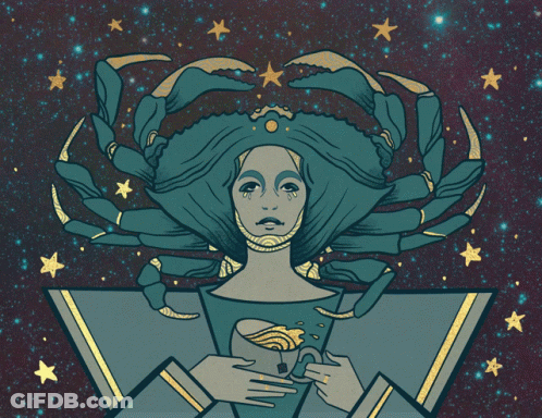 A Drawing Of A Woman With A Crab Head GIF