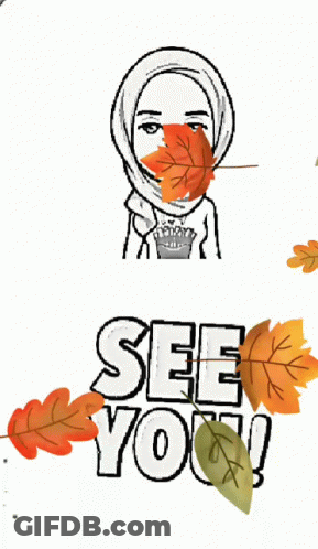 A Drawing Of A Woman With A Leaf In Her Mouth And The Words " See You " GIF