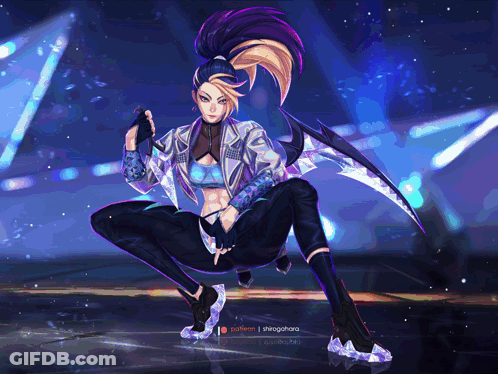 A Drawing Of A Woman With A Sword And The Words Patreon On The Bottom Left GIF