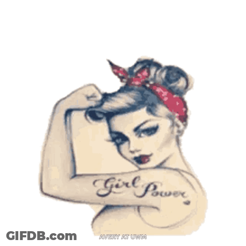 A Drawing Of A Woman With A Tattoo That Says Girl Power GIF