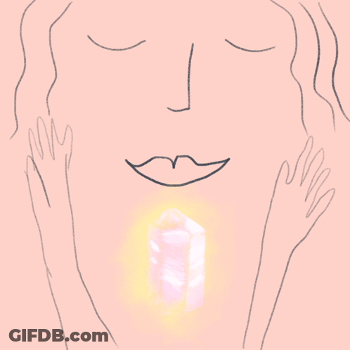 A Drawing Of A Woman With Her Eyes Closed And A Crystal In Front Of Her GIF