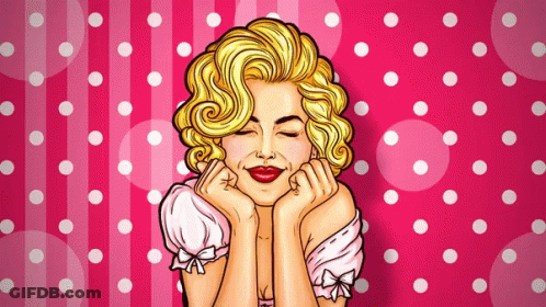 A Drawing Of A Woman With Her Eyes Closed On A Pink Background GIF