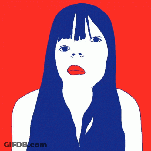 A Drawing Of A Woman With Long Blue Hair GIF