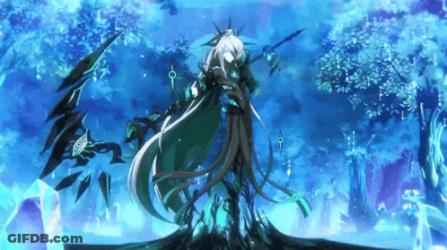 A Drawing Of A Woman With Long White Hair And A Sword In Her Hand GIF