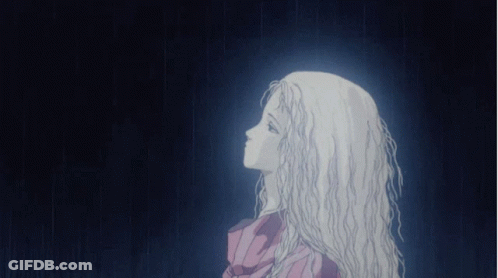 A Drawing Of A Woman With Long White Hair In The Dark GIF