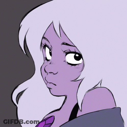 A Drawing Of A Woman With Purple Hair And A Purple Necklace GIF