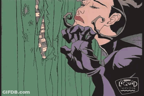 A Drawing Of A Woman With The Words Liquid Television On The Bottom Right GIF