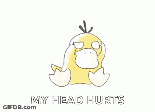 A Drawing Of A Yellow Duck With The Words My Head Hurts Below It GIF