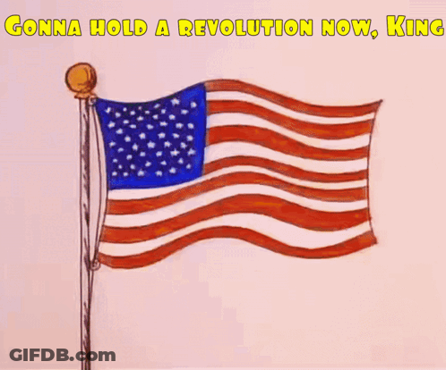 A Drawing Of An American Flag With The Words Gonna Hold A Revolution Now King Below It GIF