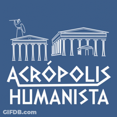 A Drawing Of An Ancient Building With Columns And A Statue In The Background GIF