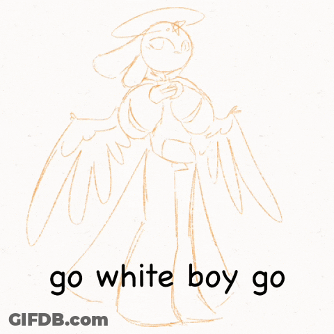 A Drawing Of An Angel With The Words " Go White Boy Go " Below It GIF