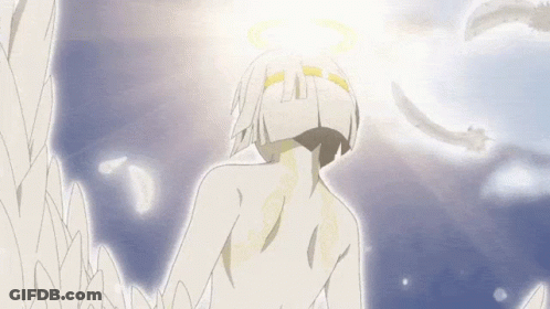 A Drawing Of An Angel With White Wings And A Halo GIF