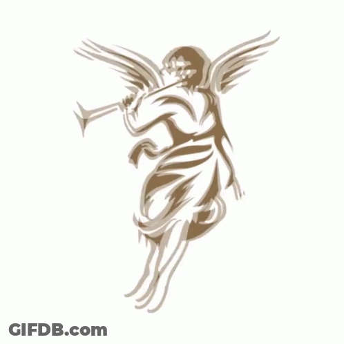 A Drawing Of An Angel With Wings Playing A Trumpet GIF
