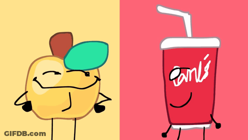 A Drawing Of An Apple Next To A Drawing Of A Drink With A Straw That Says Panli 'S GIF