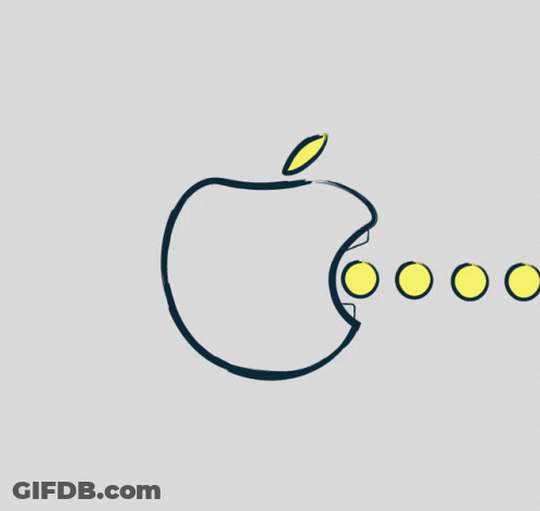 A Drawing Of An Apple With A Mouth And Yellow Circles Around It GIF
