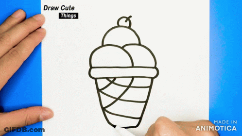 A Drawing Of An Ice Cream Cone With A Cherry On Top GIF