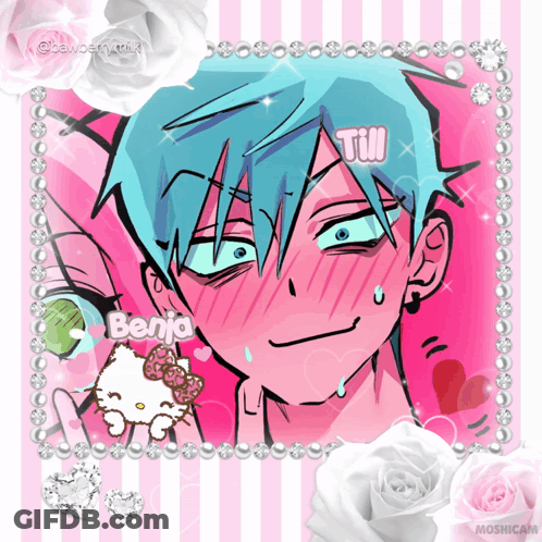 A Drawing Of Benja With A Hello Kitty Ribbon GIF