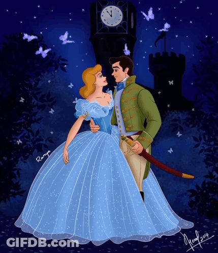 A Drawing Of Cinderella And Prince Charming With The Year 2014 On The Bottom GIF