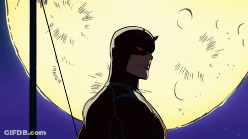 A Drawing Of Daredevil Standing In Front Of The Moon GIF