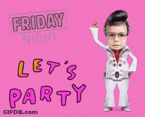 A Drawing Of Elvis Presley With The Words Friday Night Let 'S Party GIF