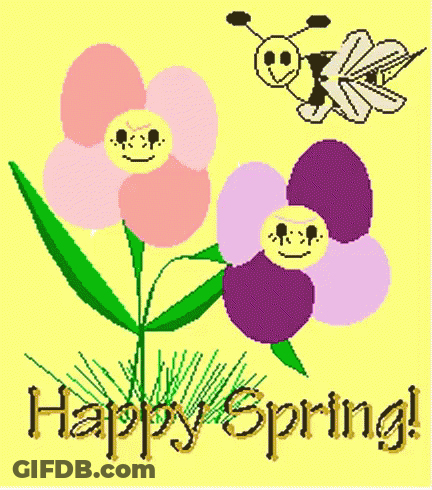 A Drawing Of Flowers And The Words Happy Spring GIF