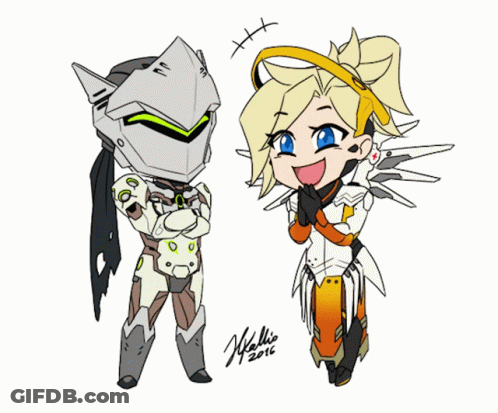 A Drawing Of Genji And Mercy With The Year 2016 GIF
