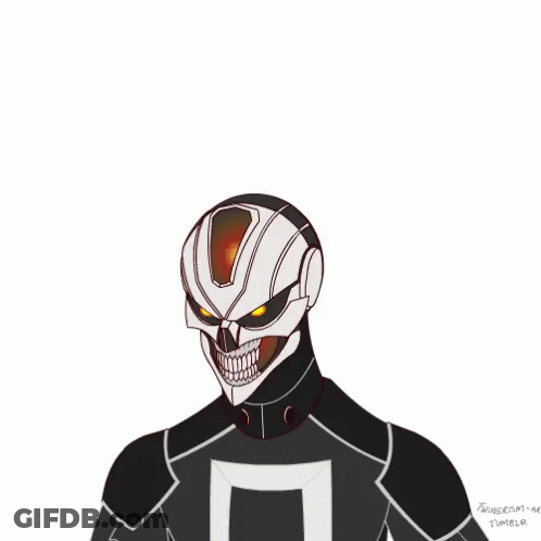 A Drawing Of Ghost Rider With Flames Coming Out Of His Head GIF