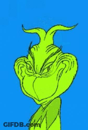 A Drawing Of Grinch With A Very Angry Look On His Face On A Blue Background . GIF
