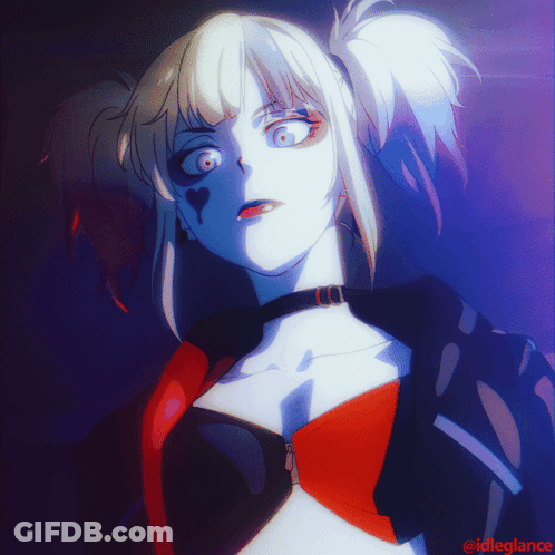 A Drawing Of Harley Quinn With The Name Idleglance Underneath It GIF