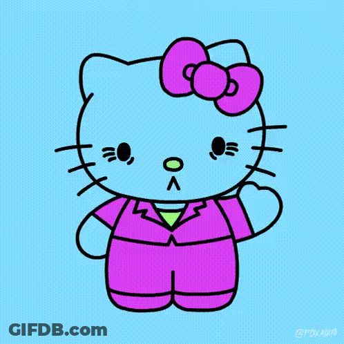 A Drawing Of Hello Kitty In A Pink Suit GIF