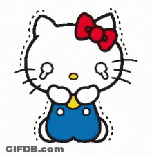 A Drawing Of Hello Kitty With A Red Bow On Her Head And Tears Coming Out Of Her Eyes . GIF