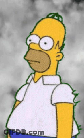 A Drawing Of Homer Simpson With A White Shirt And Blue Shorts GIF